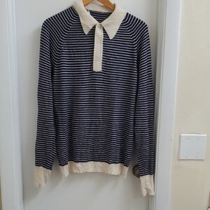 Vintage Cozy Izod Striped Long Sleeve Polo Sweater Size Xl Fits As L